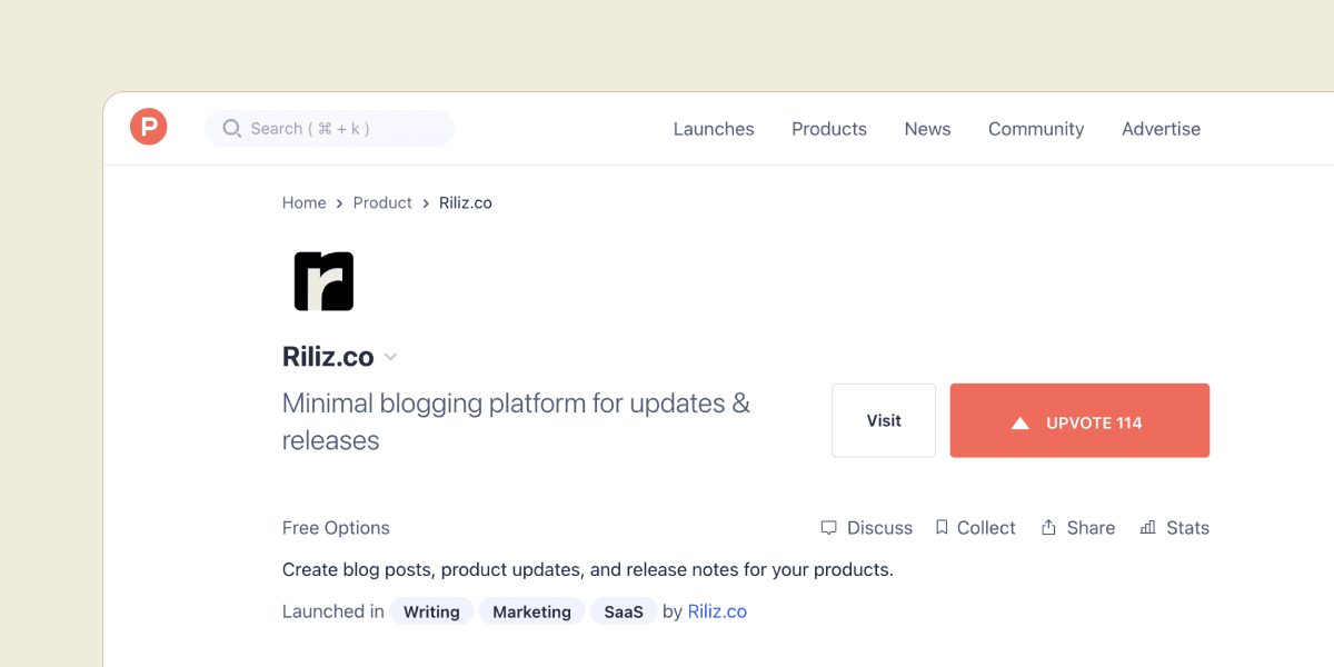 Riliz's Product Hunt launch